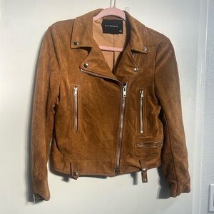 Olivaceous real Brown Suede Biker Jacket Size Small